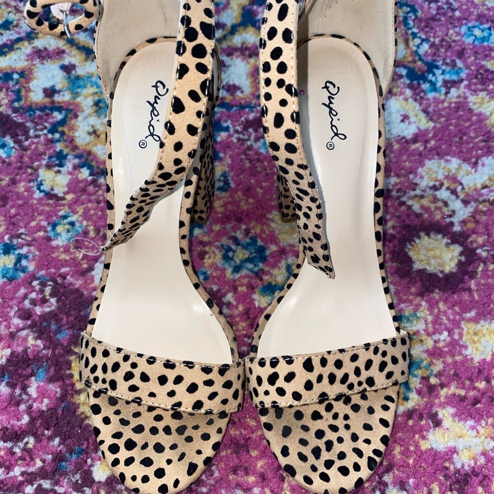 Brown and black Dalmatian heels